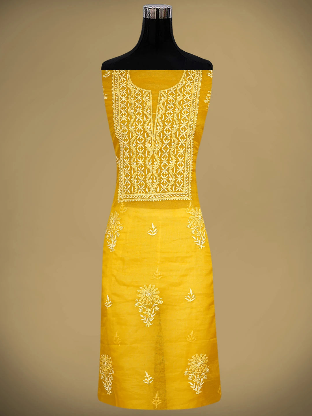 Ada Hand Embroidered Yellow Organza Lucknowi Chikankari Unstitched Kurta Dupatta Set 01A810550