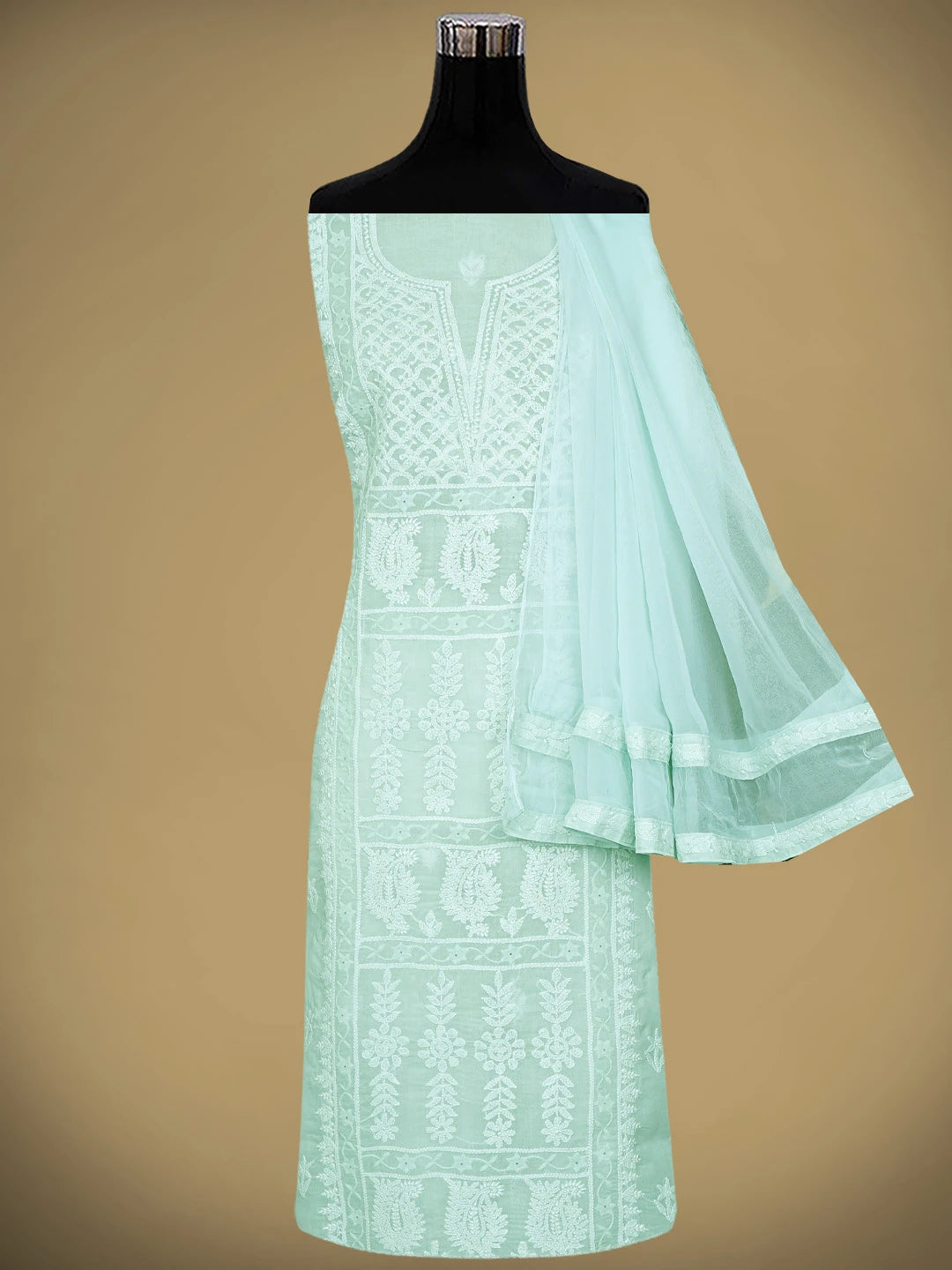 Ada Hand Embroidered Ice Blue Cotton Lucknowi Chikankari Unstitched Suit Piece 01A954327