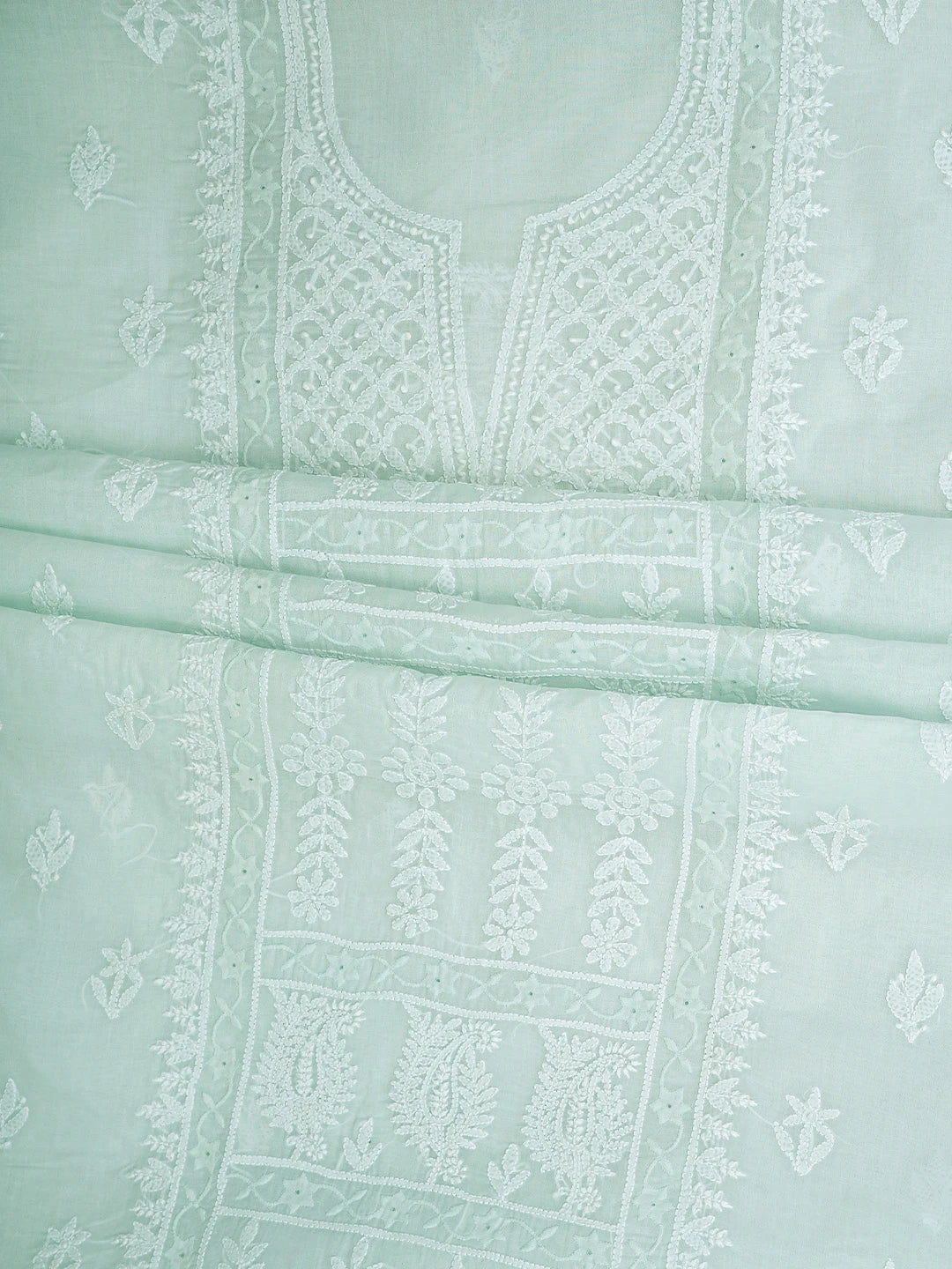 Ada Hand Embroidered Ice Blue Cotton Lucknowi Chikankari Unstitched Suit Piece 01A954327