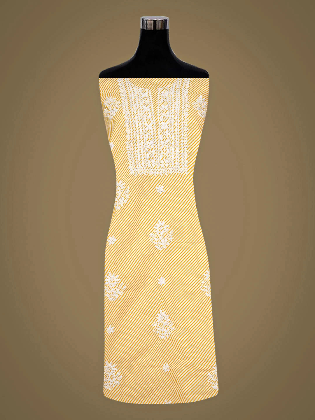 Ada Hand Embroidered Yellow Cotton Lucknowi Chikankari Unstitched Kurta 01A893312