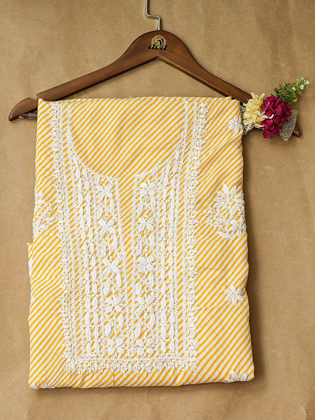 Ada Hand Embroidered Yellow Cotton Lucknowi Chikankari Unstitched Kurta 01A893312