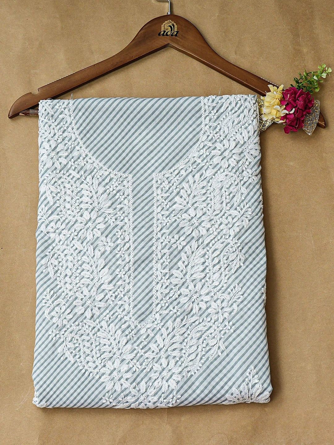 Ada Hand Embroidered Grey Cotton Lucknowi Chikankari Unstitched Kurta 01A893324