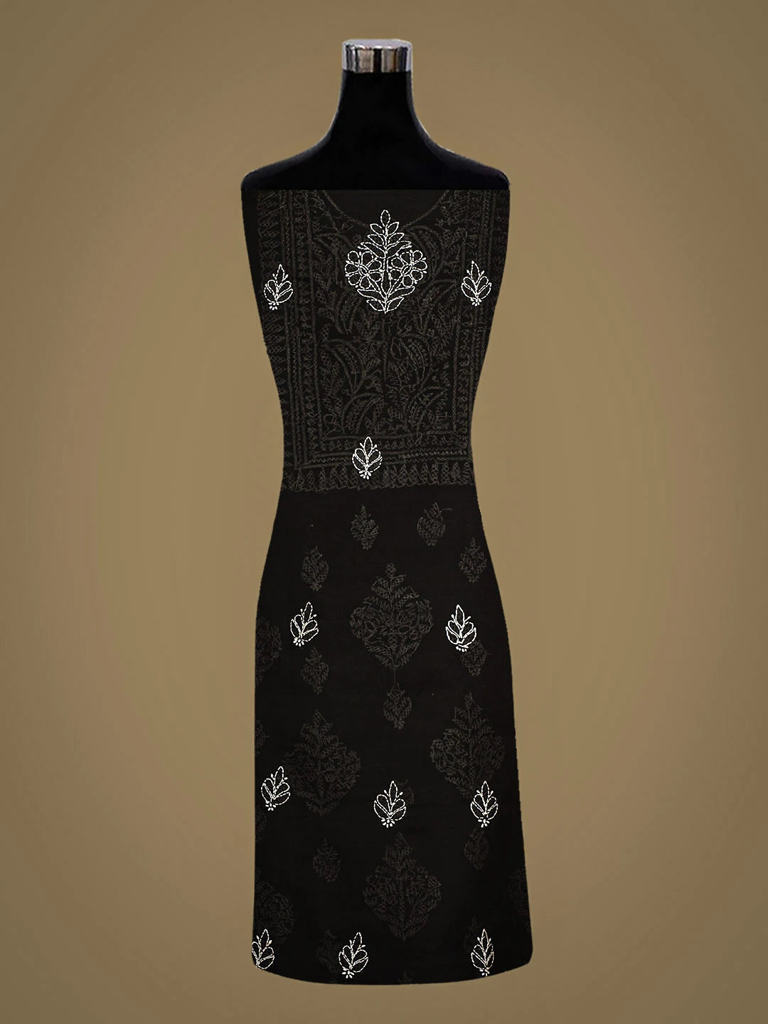 Ada Hand Embroidered Black Cotton Lucknowi Chikankari Unstitched Kurta 01A935689