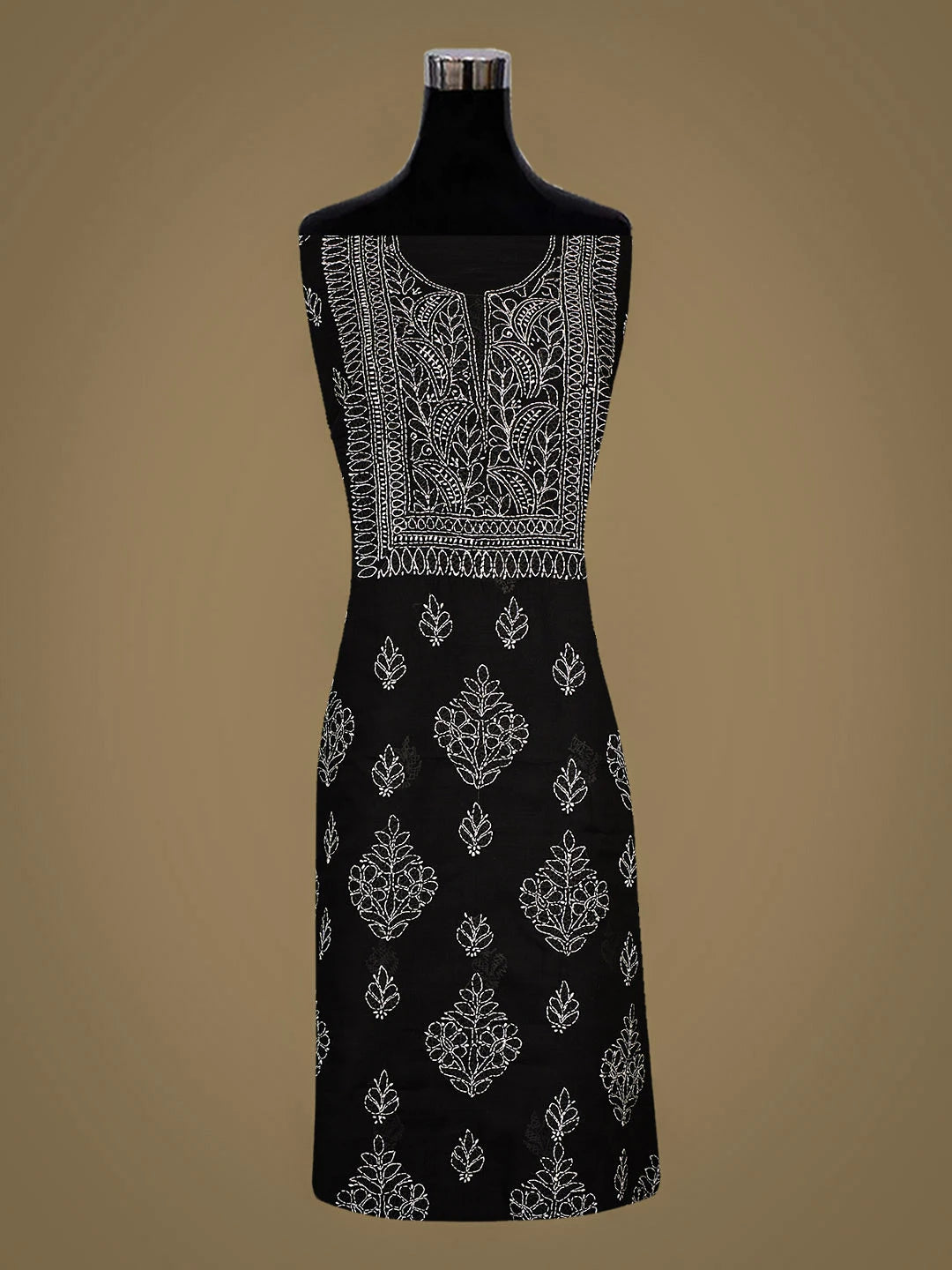 Ada Hand Embroidered Black Cotton Lucknowi Chikankari Unstitched Kurta 01A935689