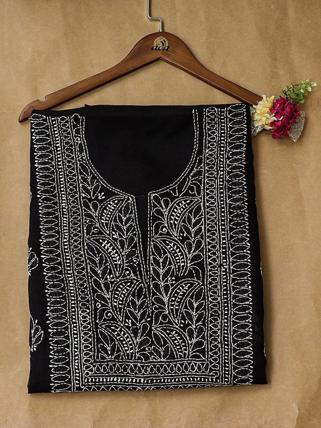Ada Hand Embroidered Black Cotton Lucknowi Chikankari Unstitched Kurta 01A935689