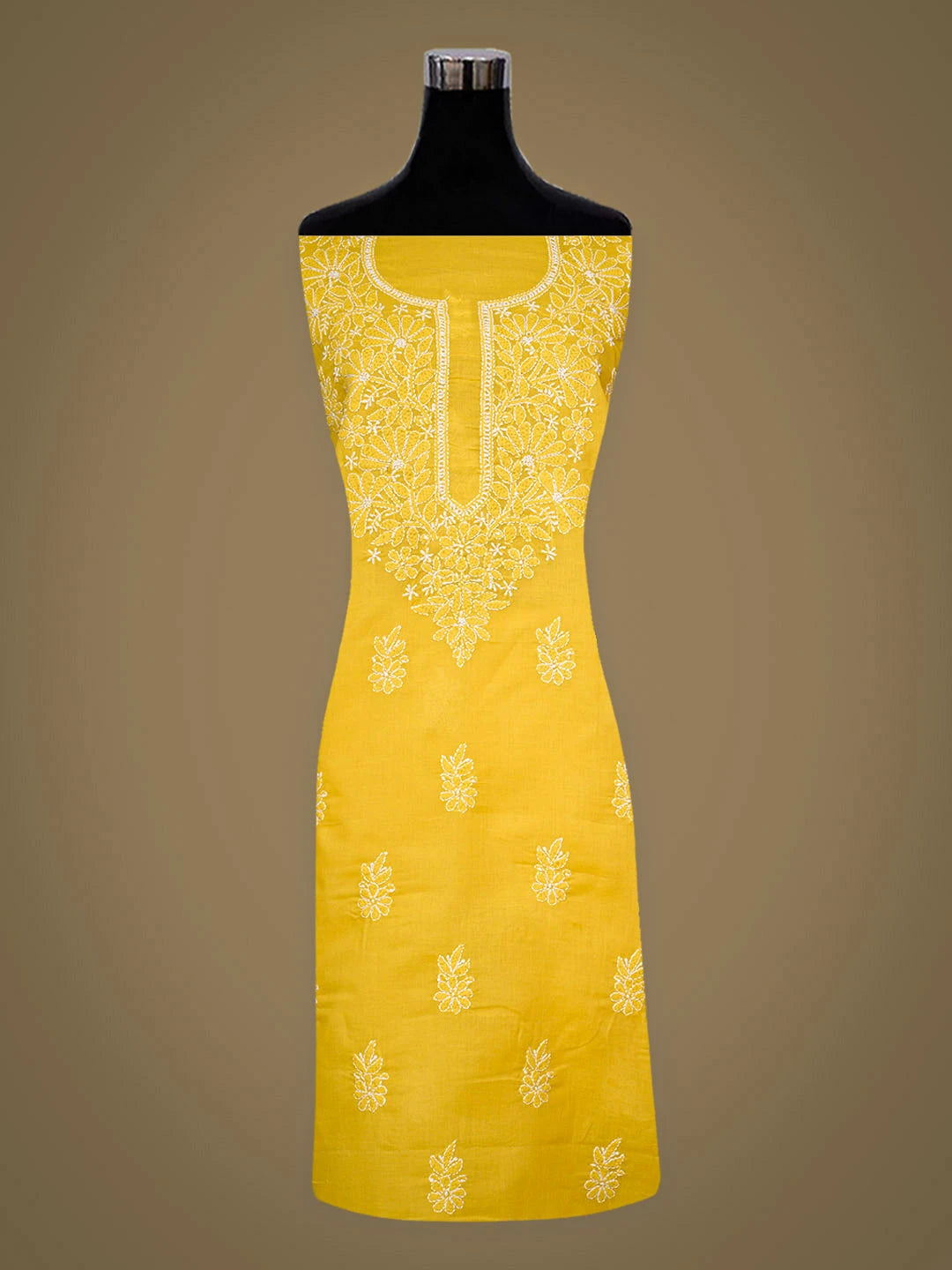 Ada Hand Embroidered Yellow Cotton Lucknowi Chikankari Unstitched Kurta 01A946557