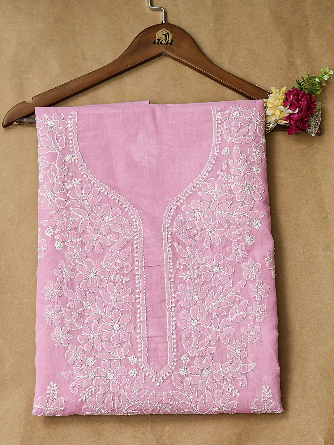 Ada Hand Embroidered Pink Cotton Lucknowi Chikankari Unstitched Kurta 01A946701