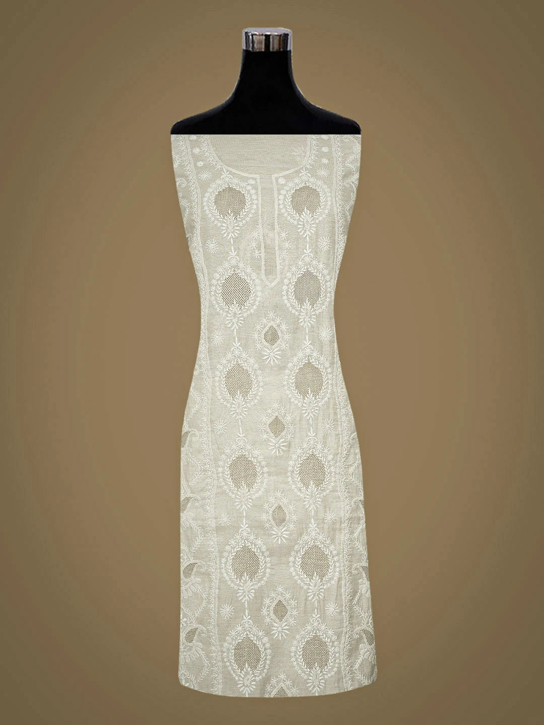 Ada Hand Embroidered Fawn Tissue Lucknowi Chikankari Unstitched Kurta Dupatta Set With Zari Taar Work 01A881140