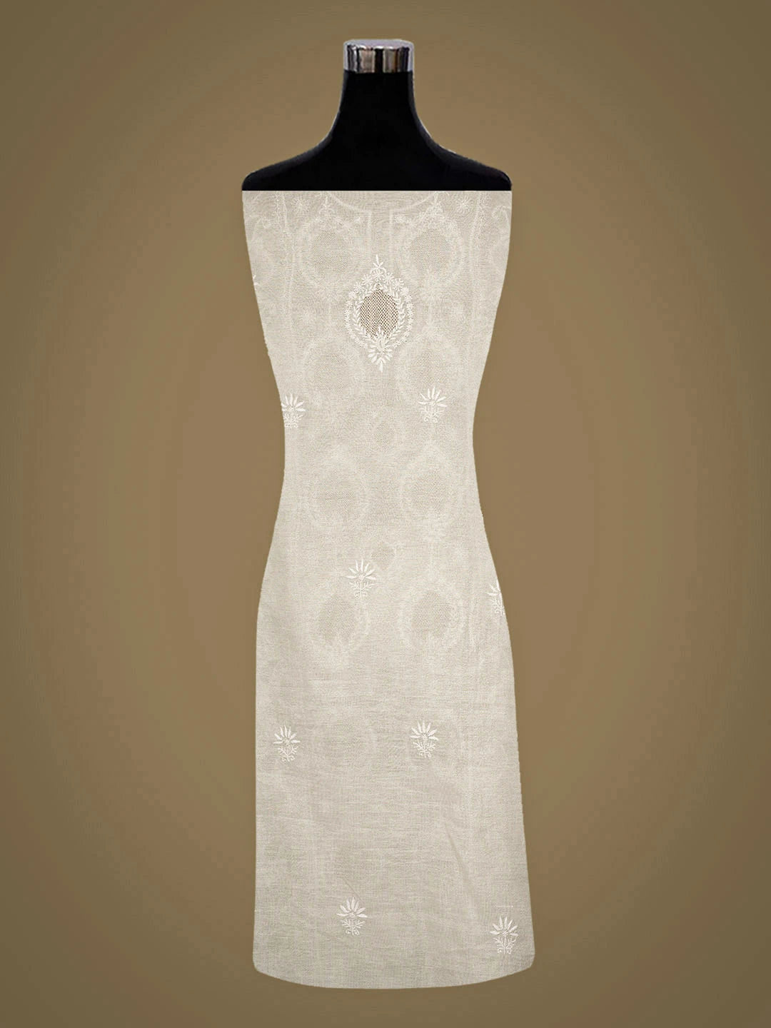 Ada Hand Embroidered Fawn Tissue Lucknowi Chikankari Unstitched Kurta Dupatta Set With Zari Taar Work 01A881140