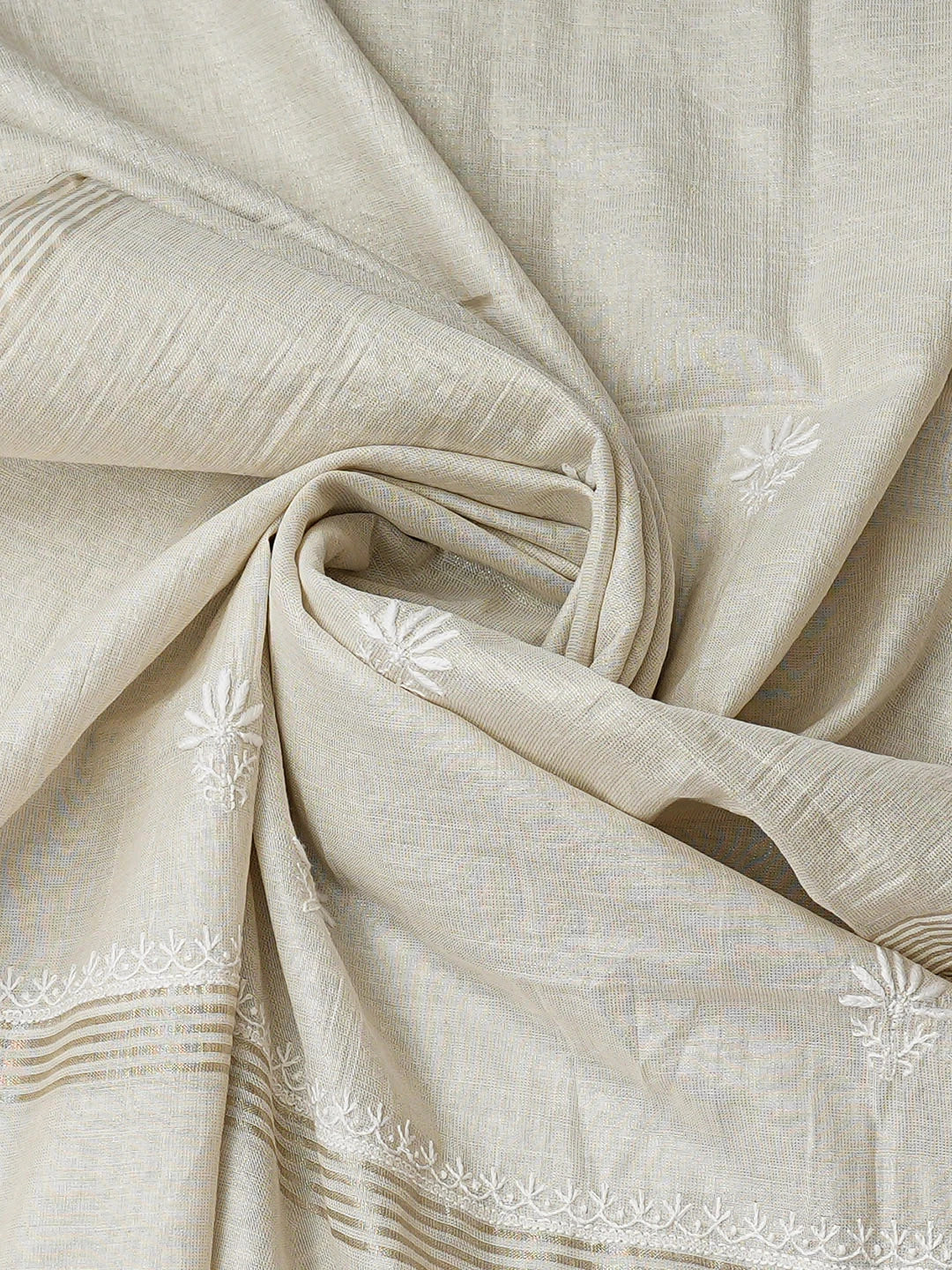 Ada Hand Embroidered Fawn Tissue Lucknowi Chikankari Unstitched Kurta Dupatta Set With Zari Taar Work 01A881140