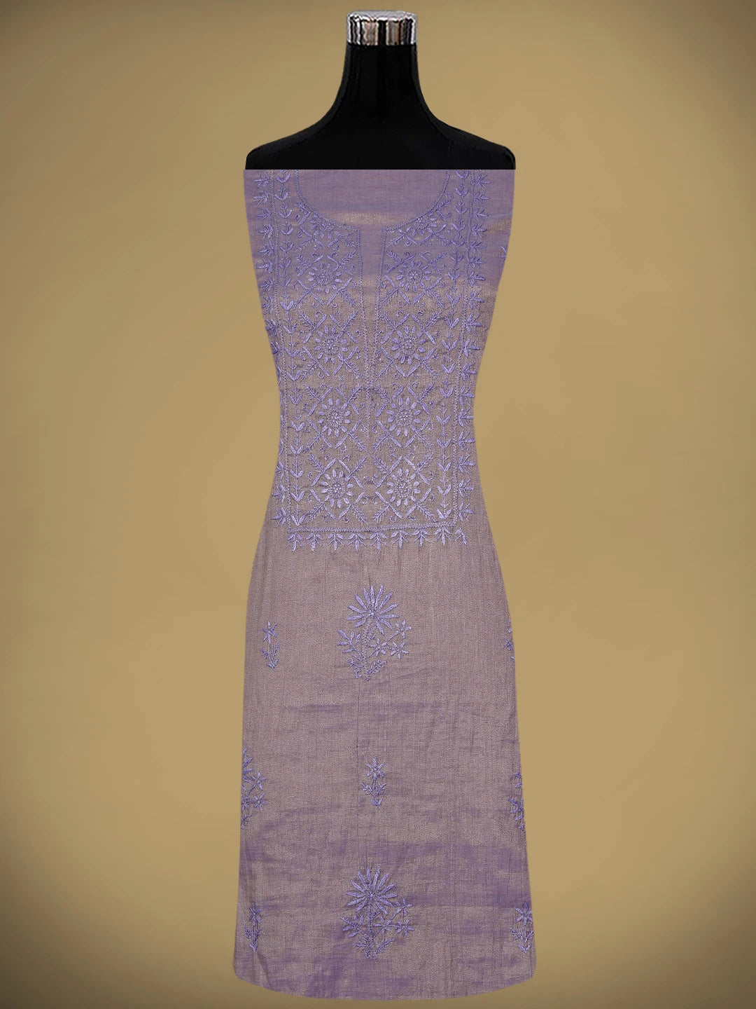 Ada Hand Embroidered Lavender Tissue Lucknowi Chikankari Unstitched Kurta Dupatta Set 01A946083