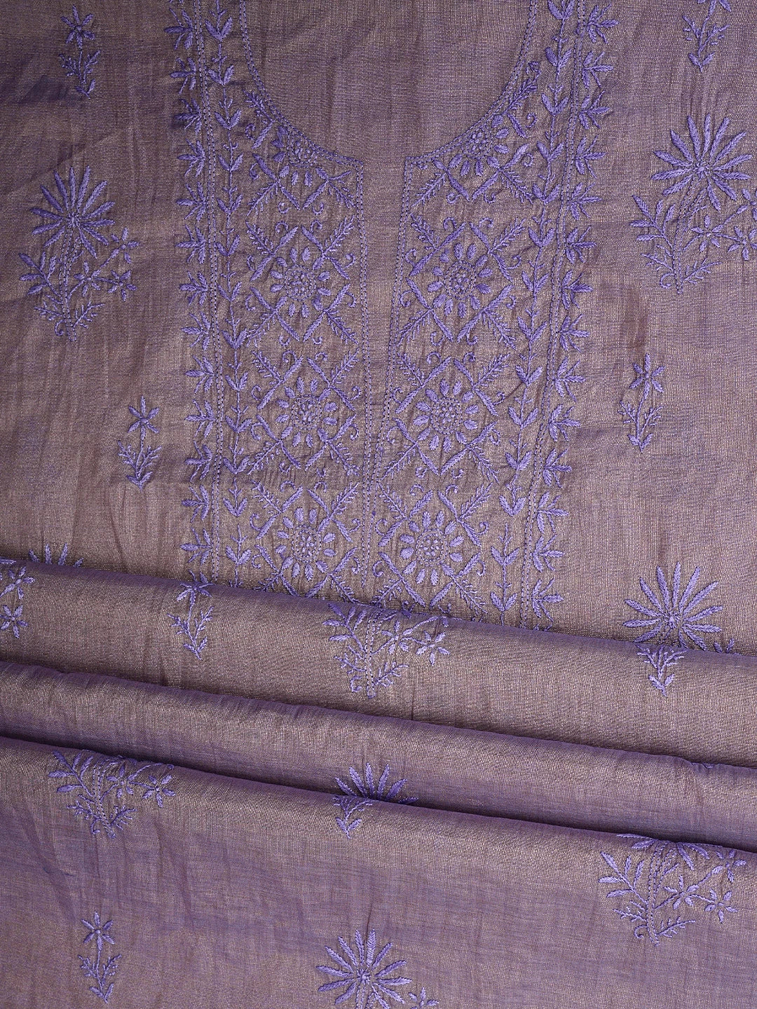 Ada Hand Embroidered Lavender Tissue Lucknowi Chikankari Unstitched Kurta Dupatta Set 01A946083