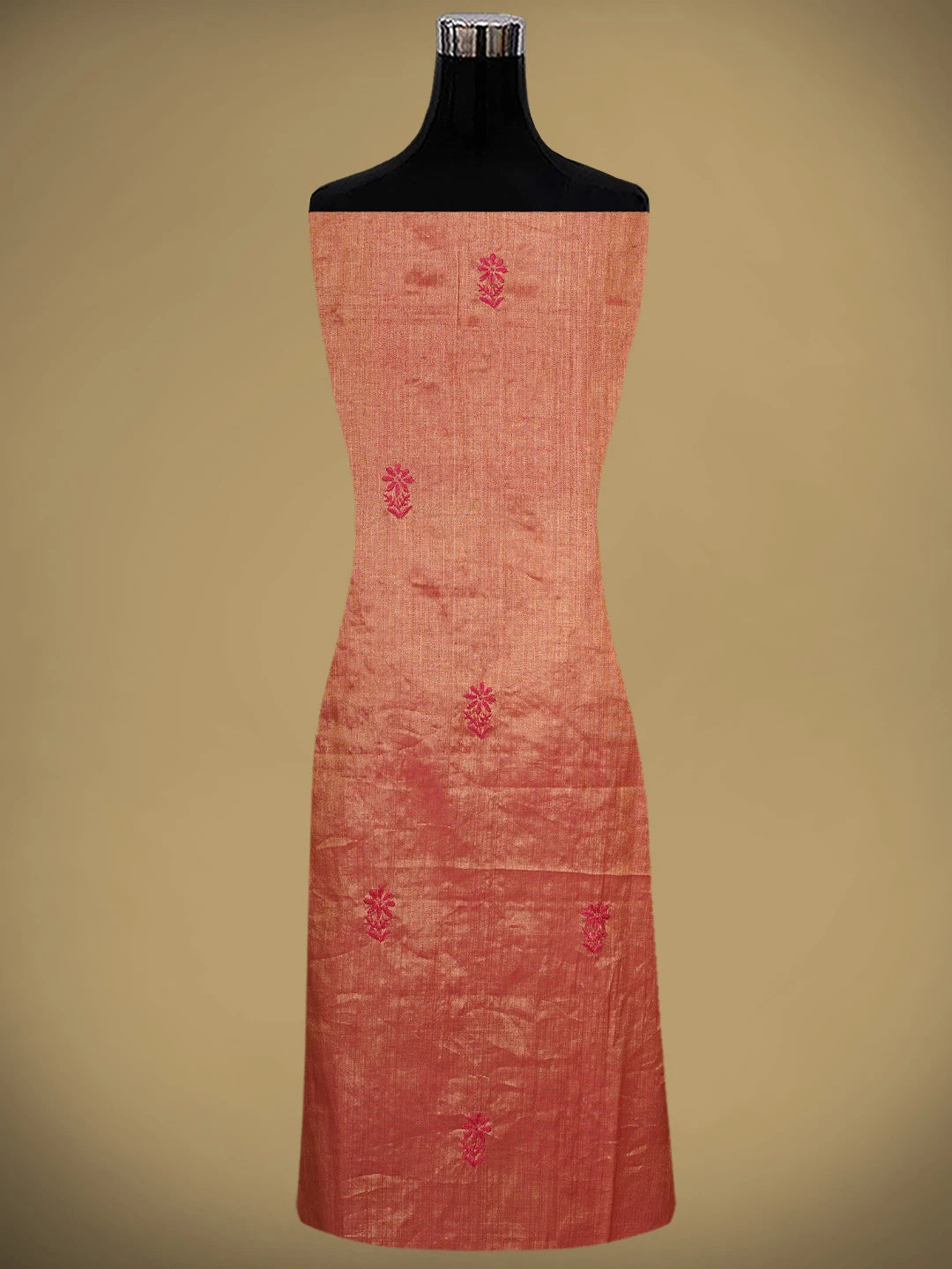 Ada Hand Embroidered Red Tissue Lucknowi Chikankari Unstitched Kurta Dupatta Set 01A946104