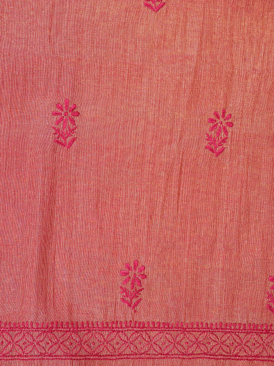Ada Hand Embroidered Red Tissue Lucknowi Chikankari Unstitched Kurta Dupatta Set 01A946104