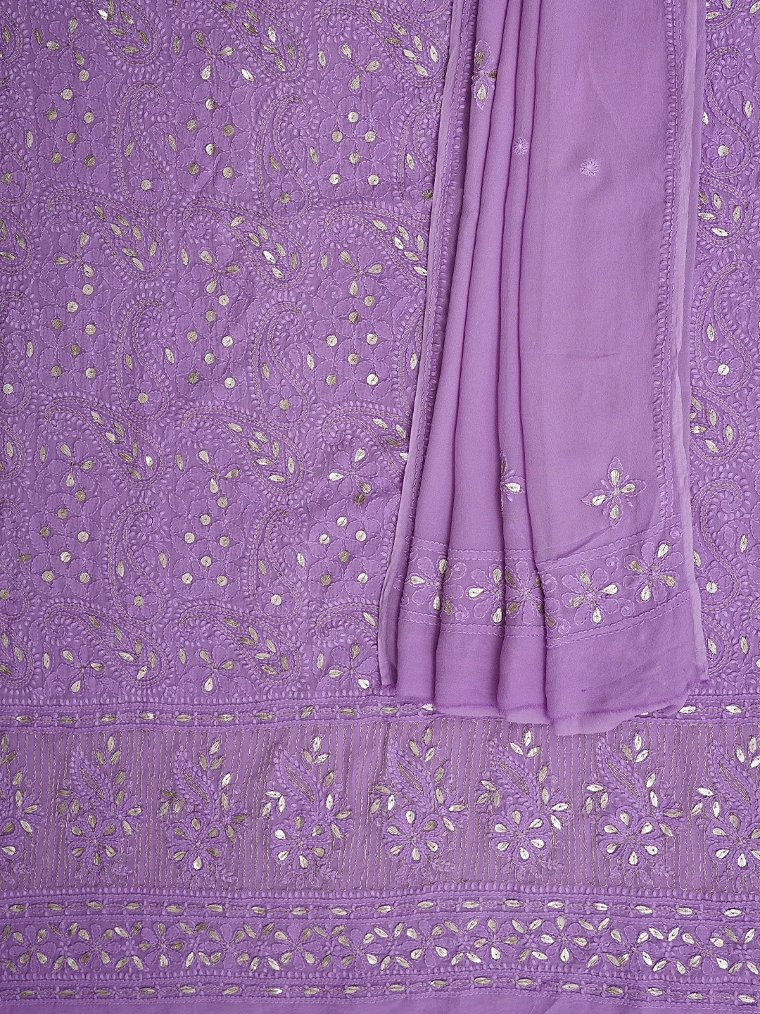Ada Hand Embroidered Mauve Viscose Georgette Lucknowi Chikankari Unstitched Kurta Dupatta Set With Zari Work 01A944708