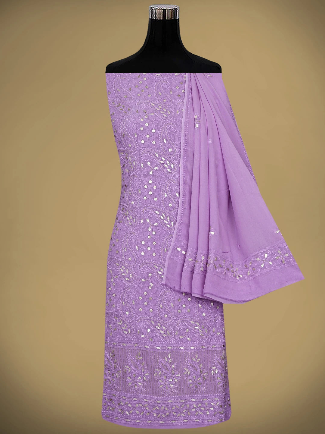 Ada Hand Embroidered Mauve Viscose Georgette Lucknowi Chikankari Unstitched Kurta Dupatta Set With Zari Work 01A944708