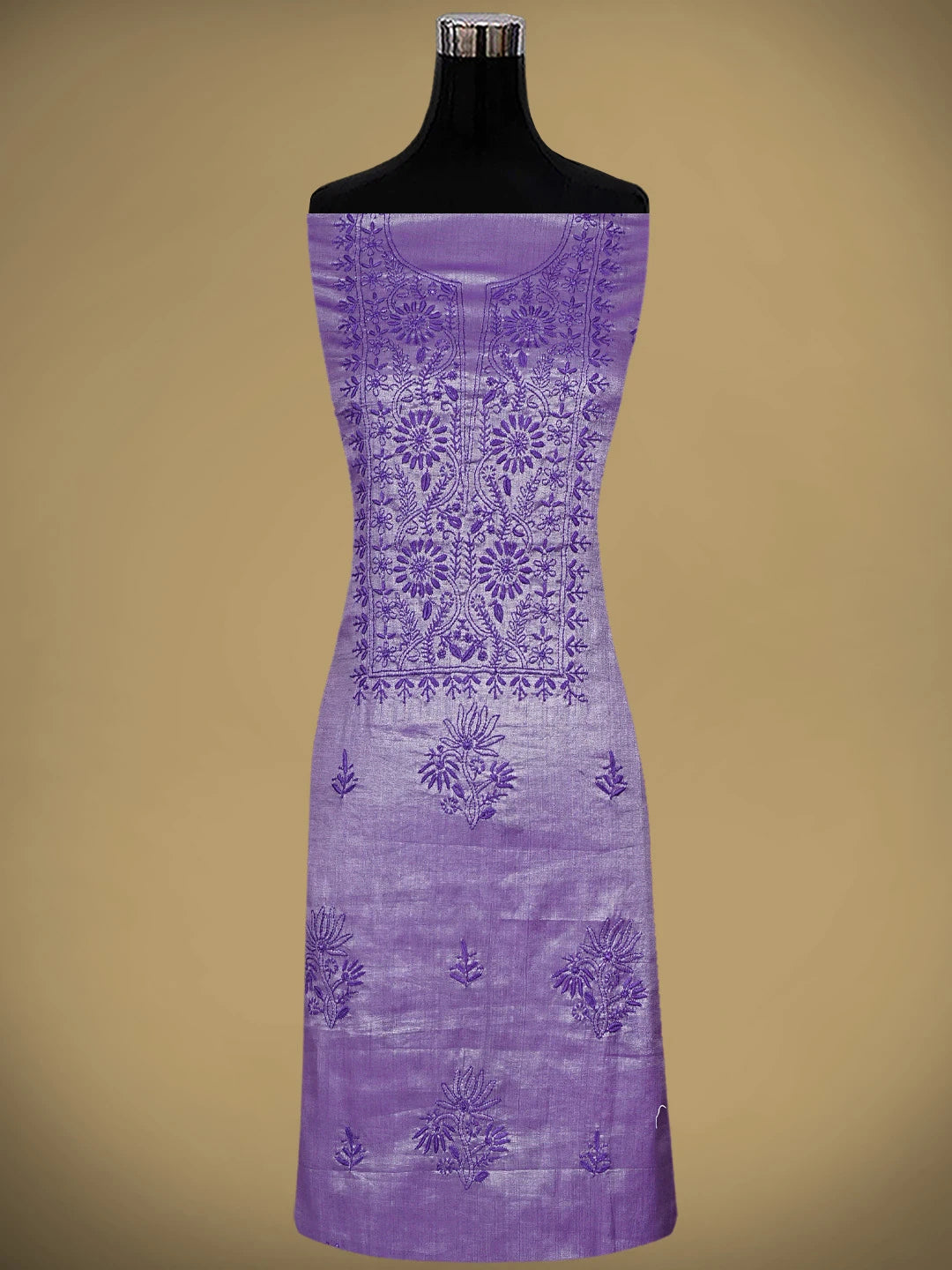Ada Hand Embroidered Purple Tissue Lucknowi Chikankari Unstitched Kurta Dupatta Set 01A946079