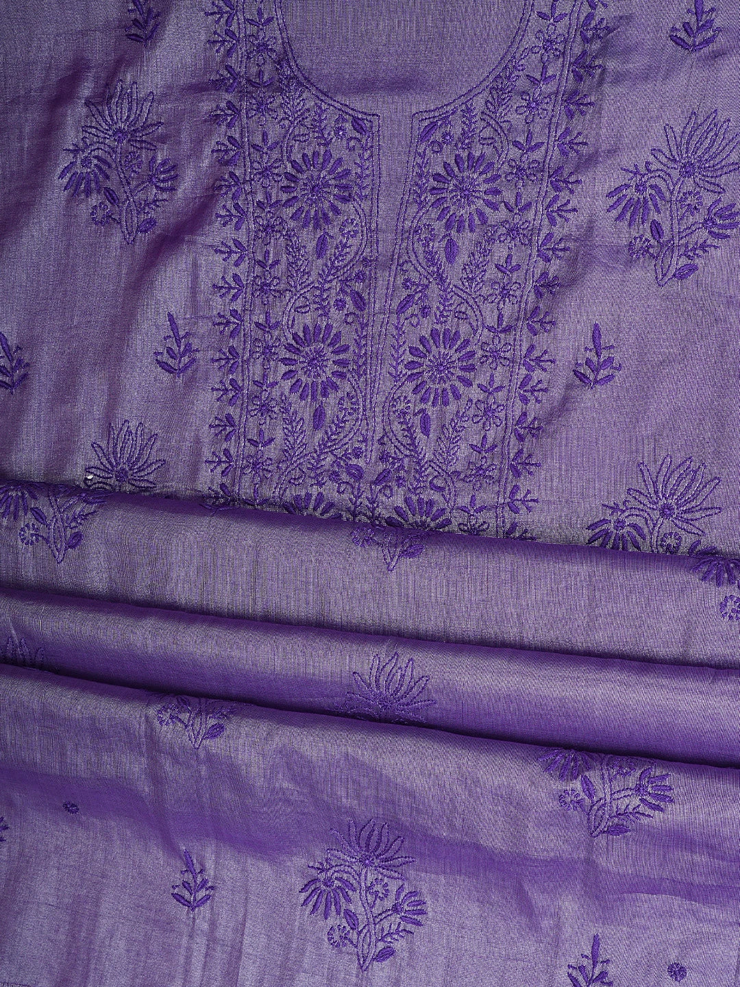 Ada Hand Embroidered Purple Tissue Lucknowi Chikankari Unstitched Kurta Dupatta Set 01A946079