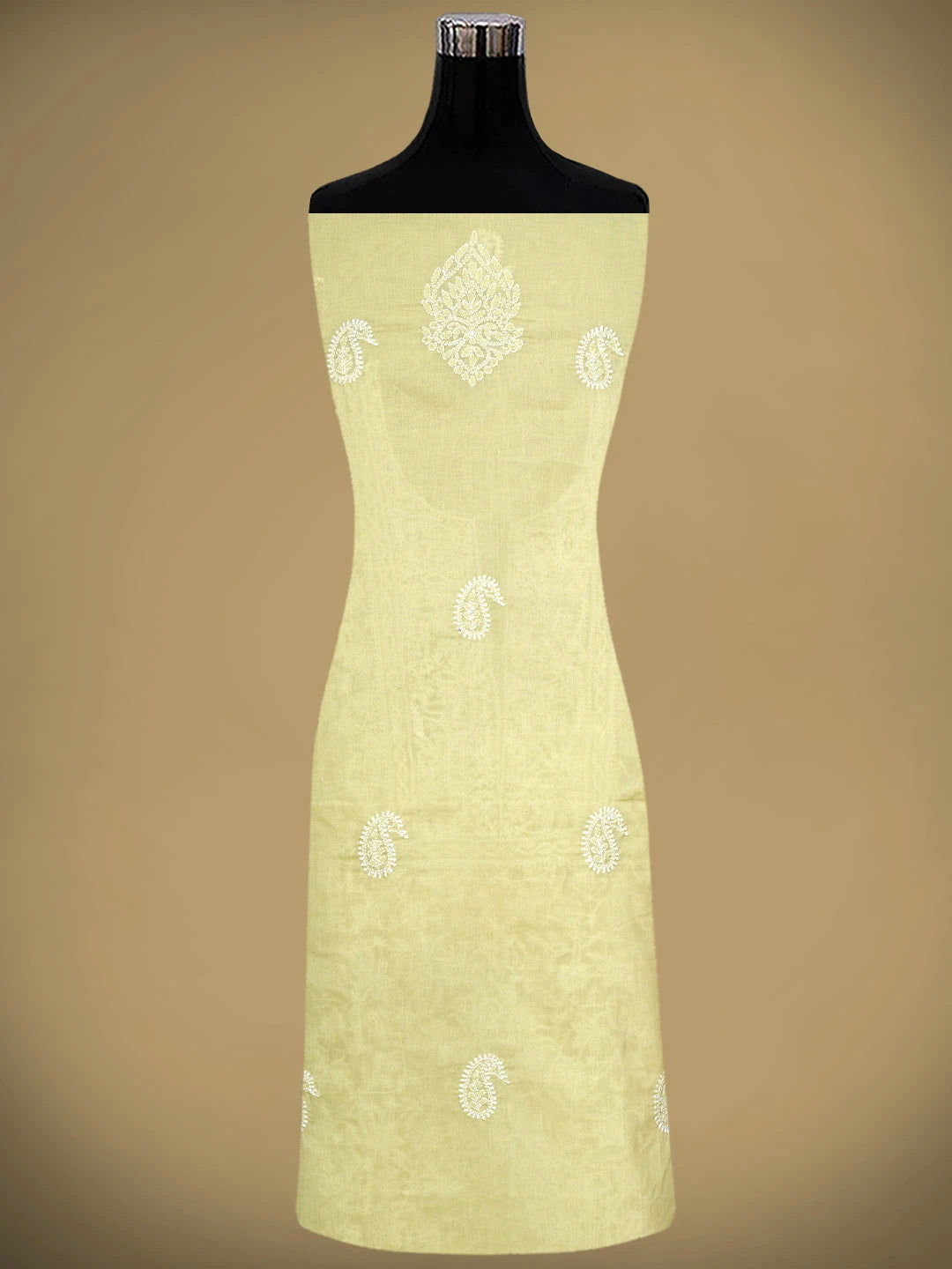 Ada Hand Embroidered Yellow Cotton Lucknowi Chikankari Unstitched Suit Piece 01A782872