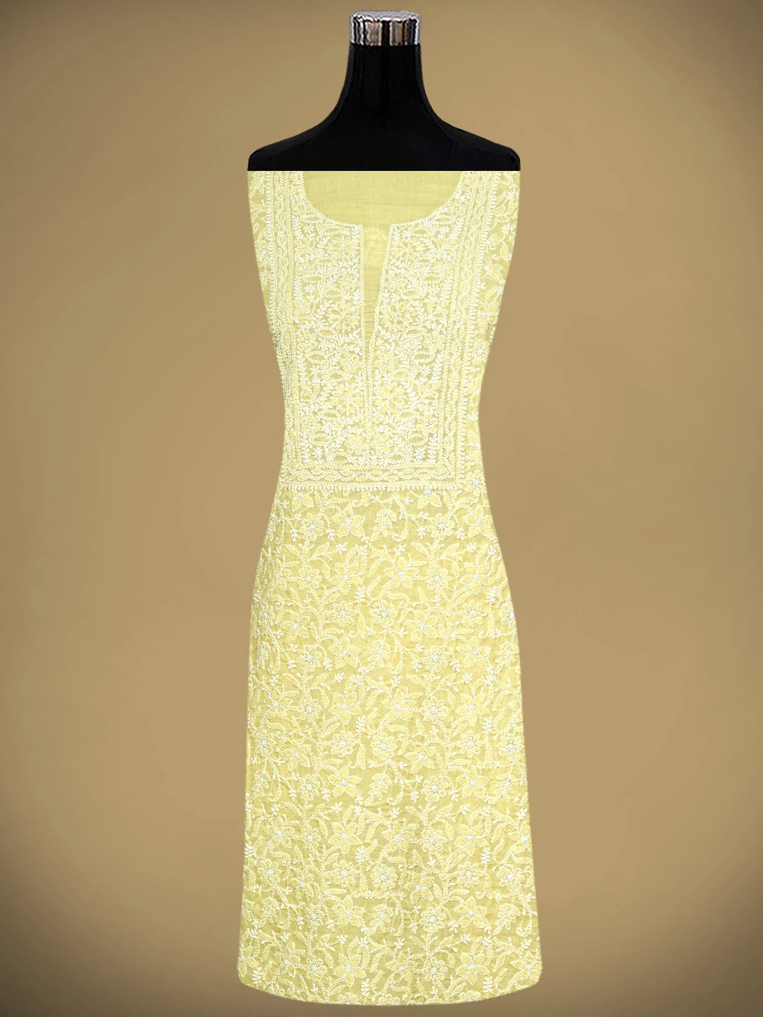 Ada Hand Embroidered Yellow Cotton Lucknowi Chikankari Unstitched Suit Piece 01A782872