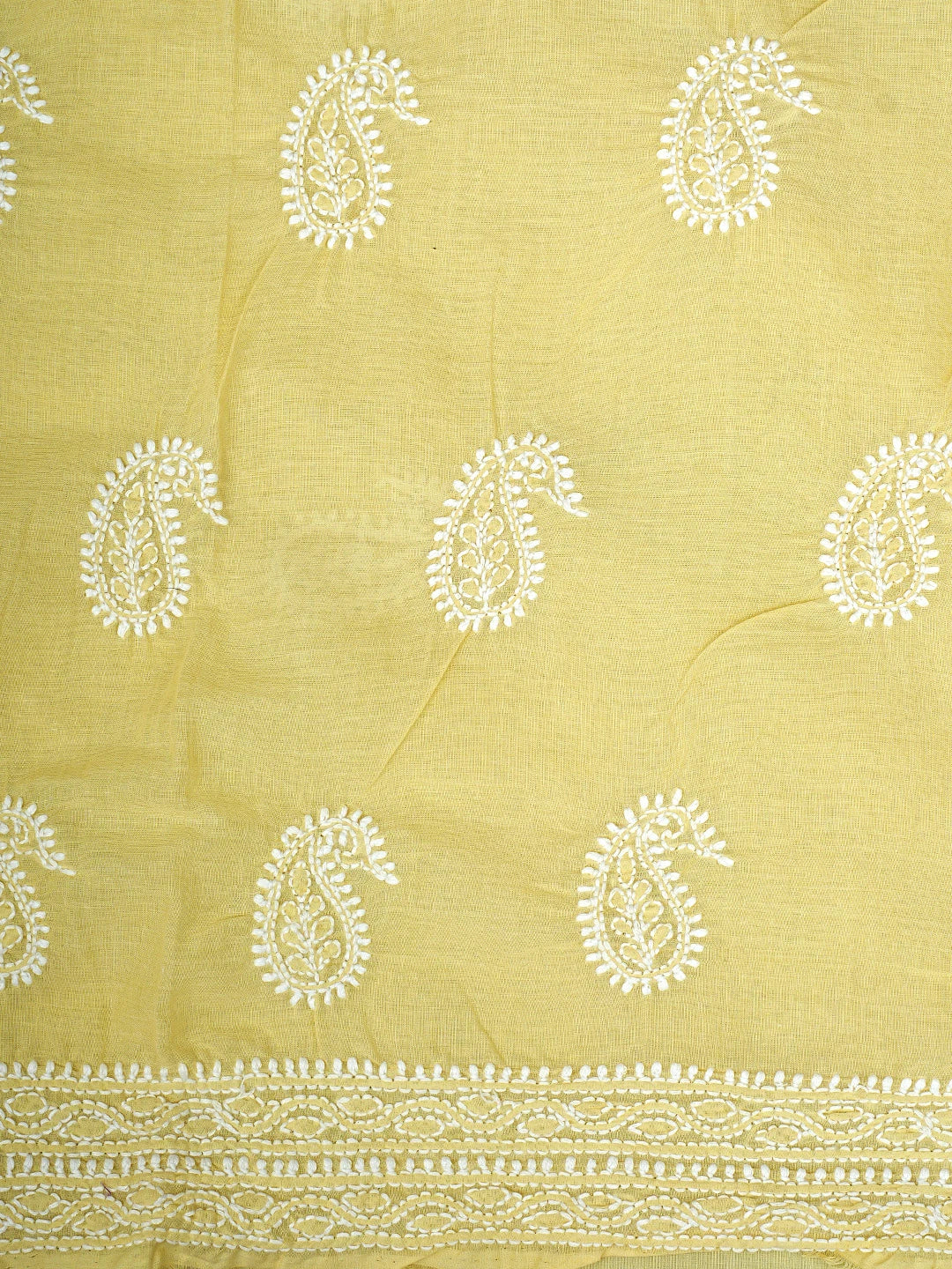 Ada Hand Embroidered Yellow Cotton Lucknowi Chikankari Unstitched Suit Piece 01A782872