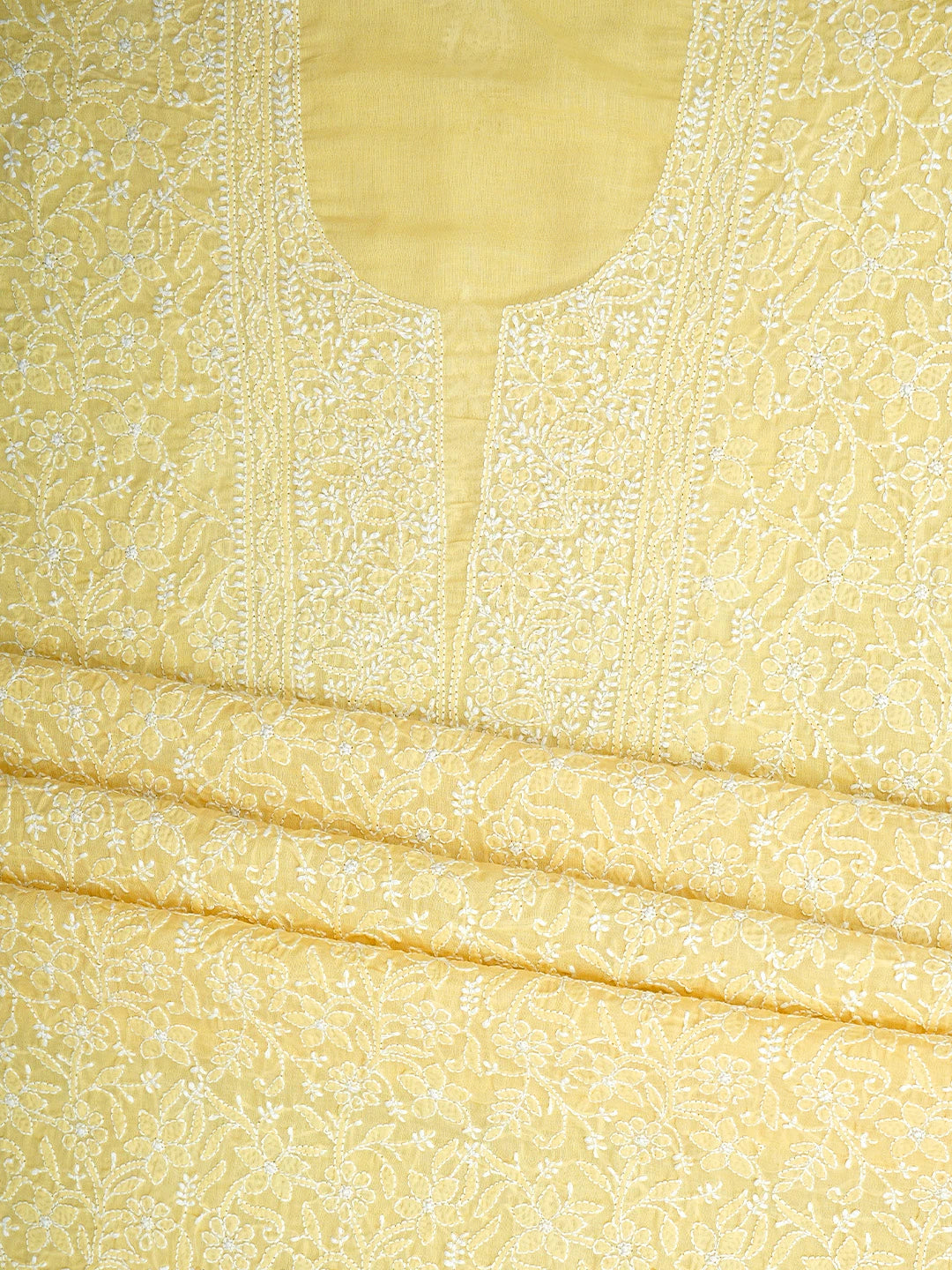 Ada Hand Embroidered Yellow Cotton Lucknowi Chikankari Unstitched Suit Piece 01A782872