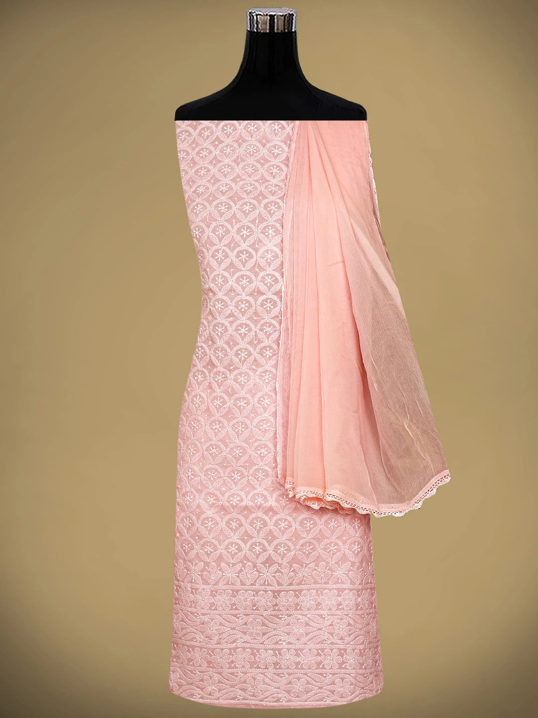 Ada Hand Embroidered Pink Cotton Lucknowi Chikankari Unstitched Suit Piece 01A954419