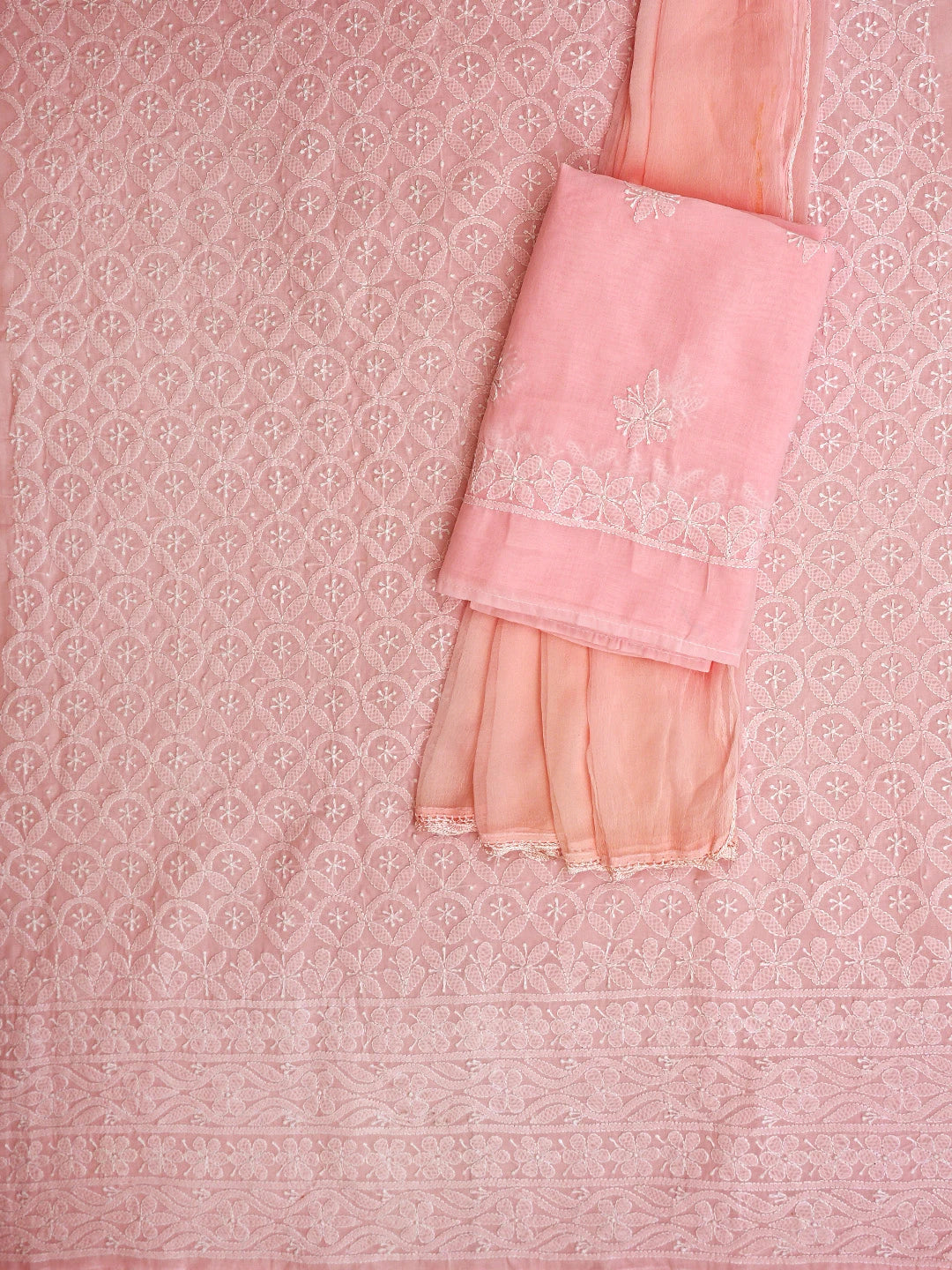 Ada Hand Embroidered Pink Cotton Lucknowi Chikankari Unstitched Suit Piece 01A954419
