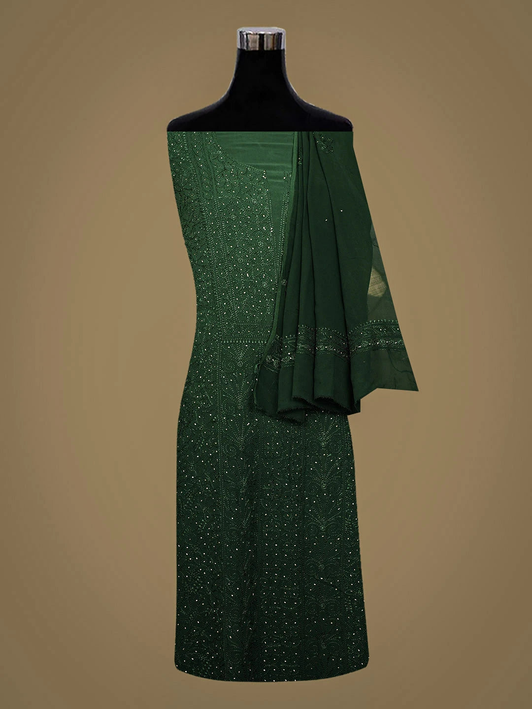 Ada Hand Embroidere Teal Green Viscose Georgette Lucknowi Chikankari Unstitched Kurta Dupatta Set With Muqaish/Mukaish Work 01A933363