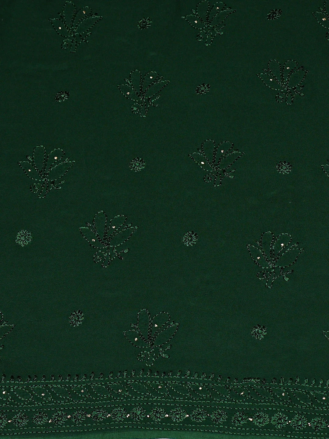Ada Hand Embroidere Teal Green Viscose Georgette Lucknowi Chikankari Unstitched Kurta Dupatta Set With Muqaish/Mukaish Work 01A933363