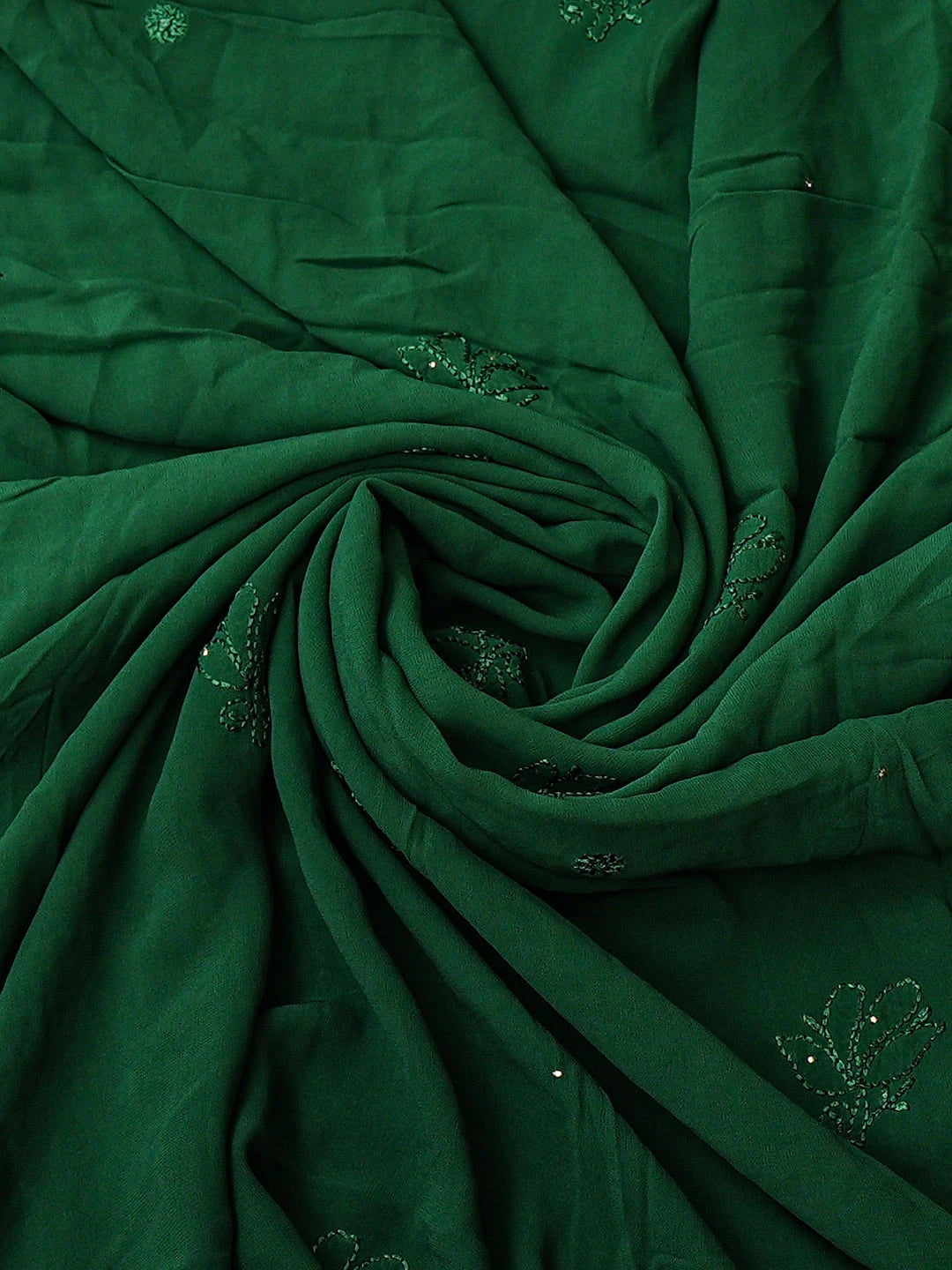 Ada Hand Embroidere Teal Green Viscose Georgette Lucknowi Chikankari Unstitched Kurta Dupatta Set With Muqaish/Mukaish Work 01A933363