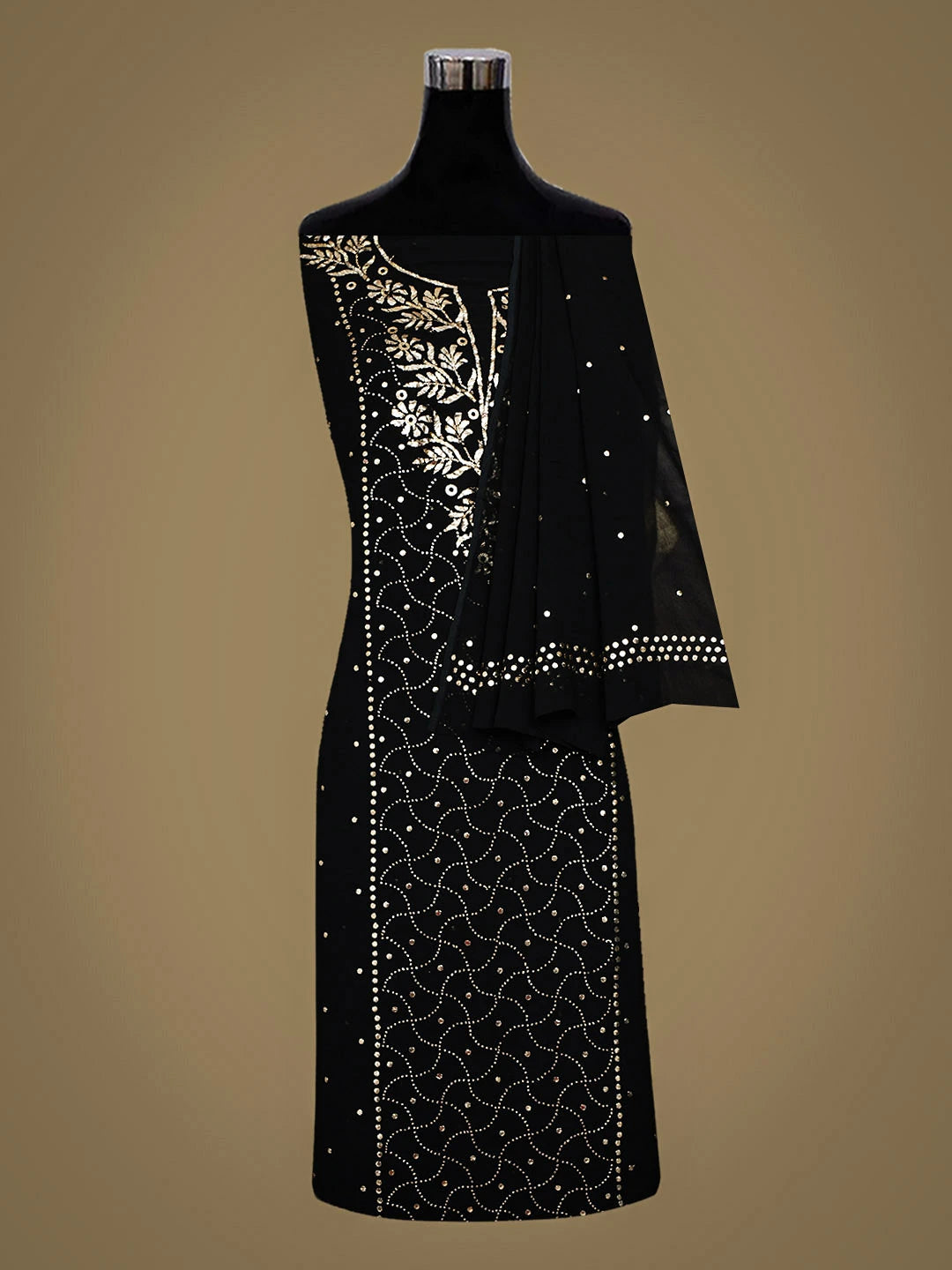 Ada Hand Embroidere Black Viscose Georgette Unstitched Kurta Dupatta Set With Muqaish/Mukaish Work 01A923202