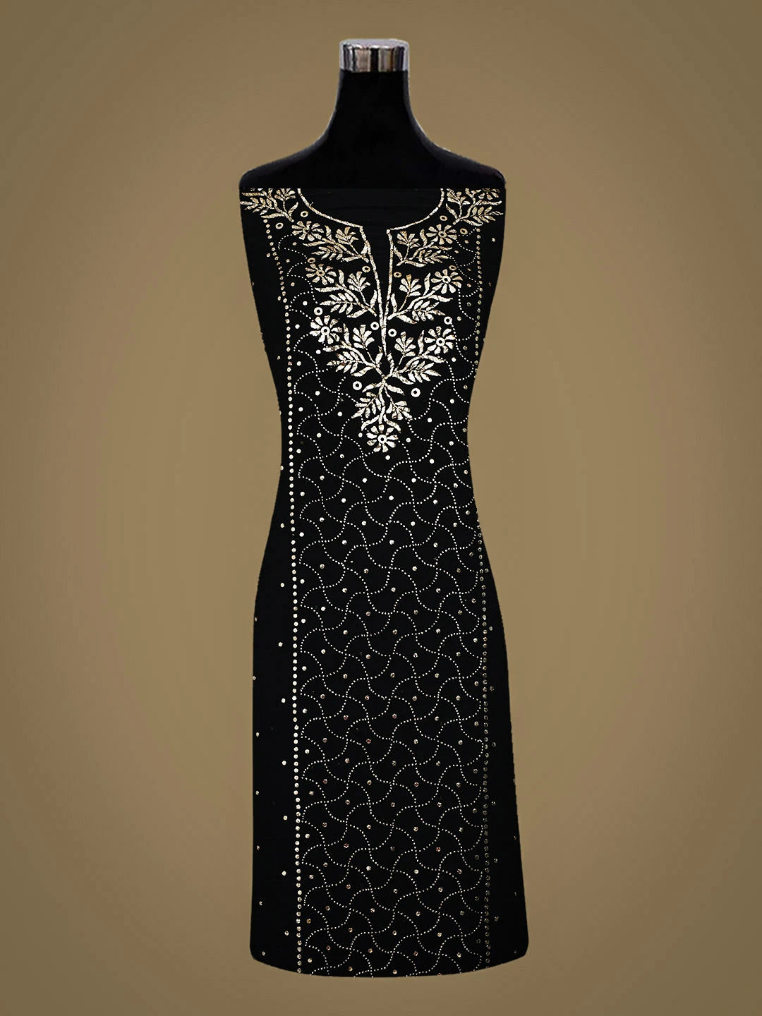 Ada Hand Embroidere Black Viscose Georgette Unstitched Kurta Dupatta Set With Muqaish/Mukaish Work 01A923202