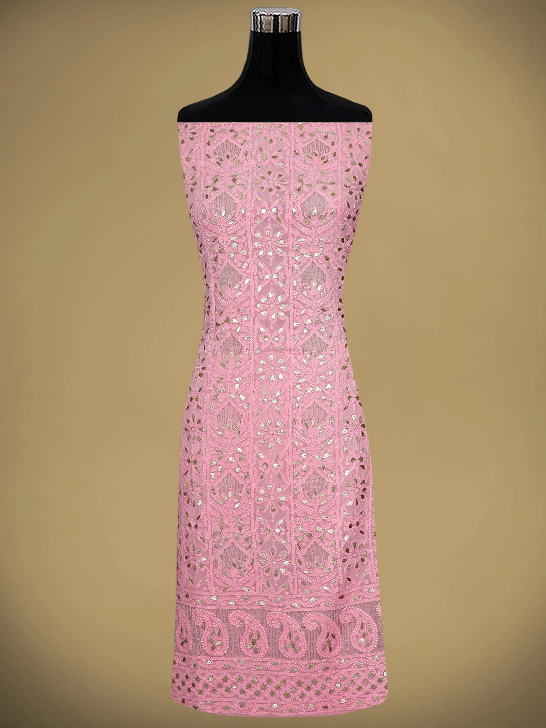 Ada Hand Embroidered Pink Viscose Georgette Lucknowi Chikankari Unstitched Kurta Dupatta Set With Zari Work 01A944706