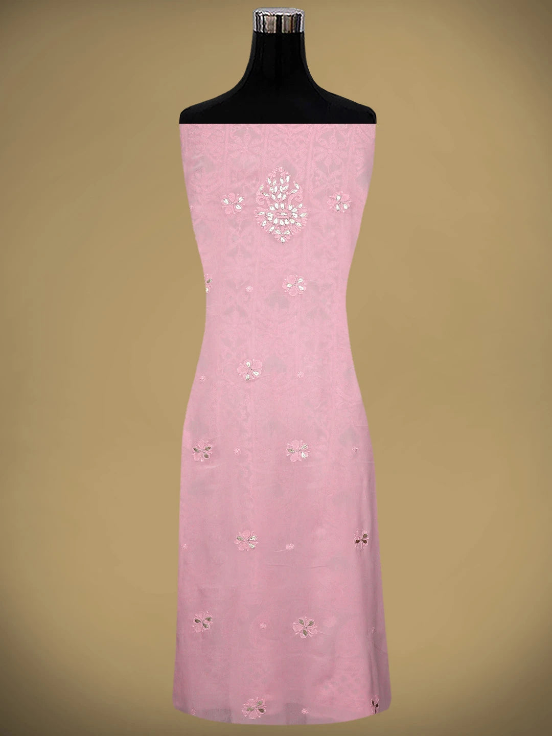 Ada Hand Embroidered Pink Viscose Georgette Lucknowi Chikankari Unstitched Kurta Dupatta Set With Zari Work 01A944706