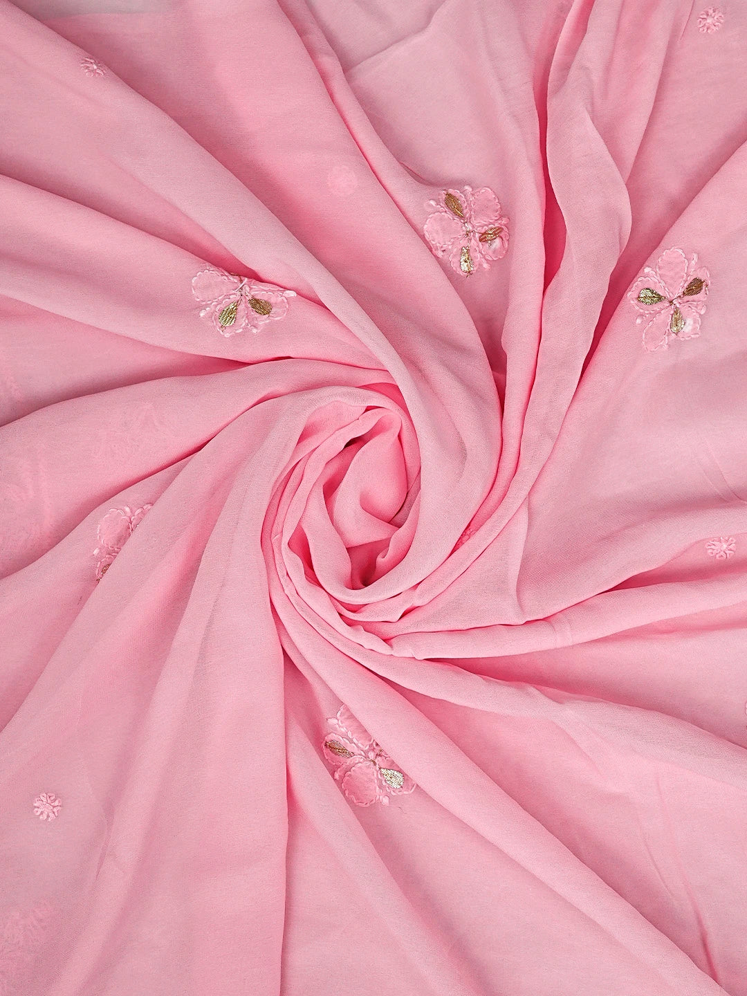 Ada Hand Embroidered Pink Viscose Georgette Lucknowi Chikankari Unstitched Kurta Dupatta Set With Zari Work 01A944706