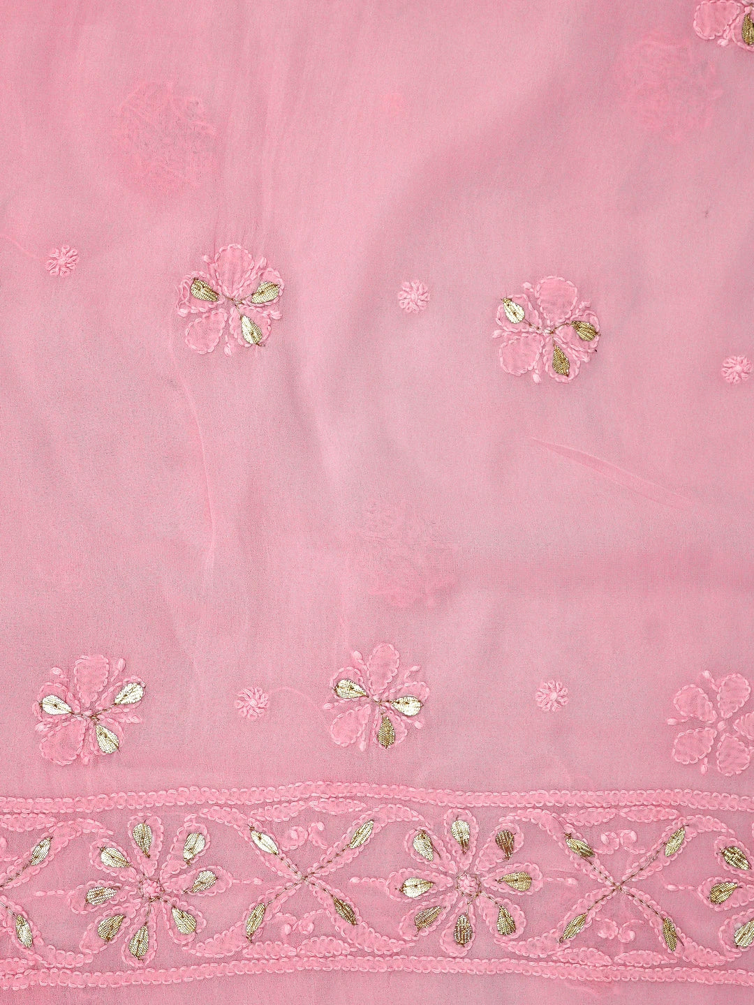 Ada Hand Embroidered Pink Viscose Georgette Lucknowi Chikankari Unstitched Kurta Dupatta Set With Zari Work 01A944706