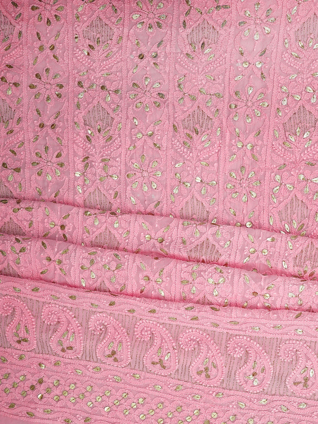 Ada Hand Embroidered Pink Viscose Georgette Lucknowi Chikankari Unstitched Kurta Dupatta Set With Zari Work 01A944706