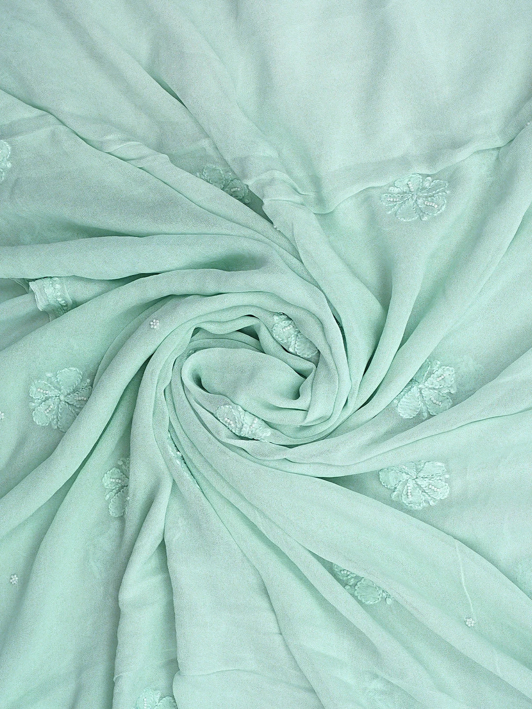 Ada Hand Embroidered Ice Blue Viscose Georgette Lucknowi Chikankari Unstitched Kurta Dupatta Set With Pearl Work 01A808404