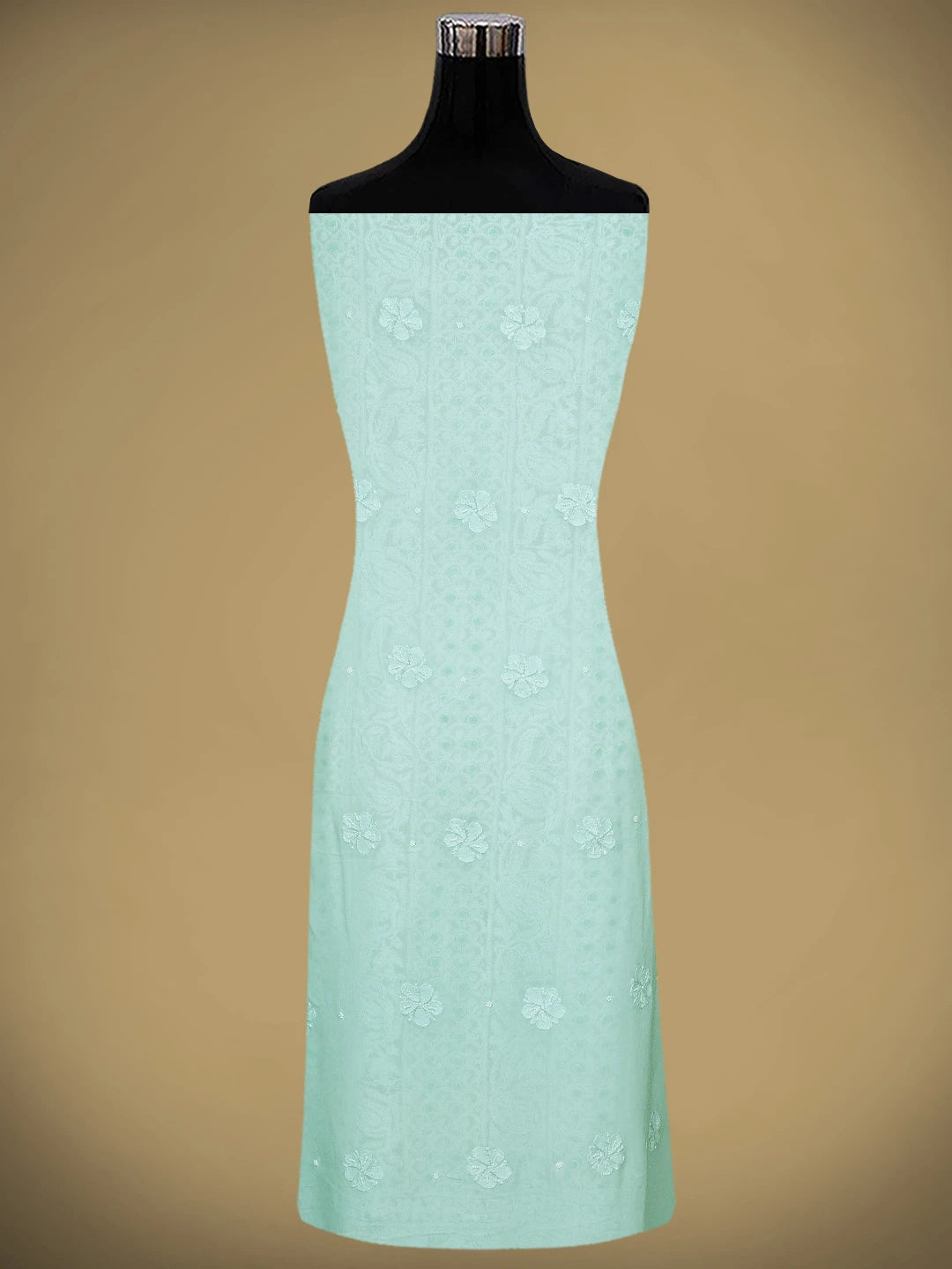 Ada Hand Embroidered Ice Blue Viscose Georgette Lucknowi Chikankari Unstitched Kurta Dupatta Set With Pearl Work 01A808404