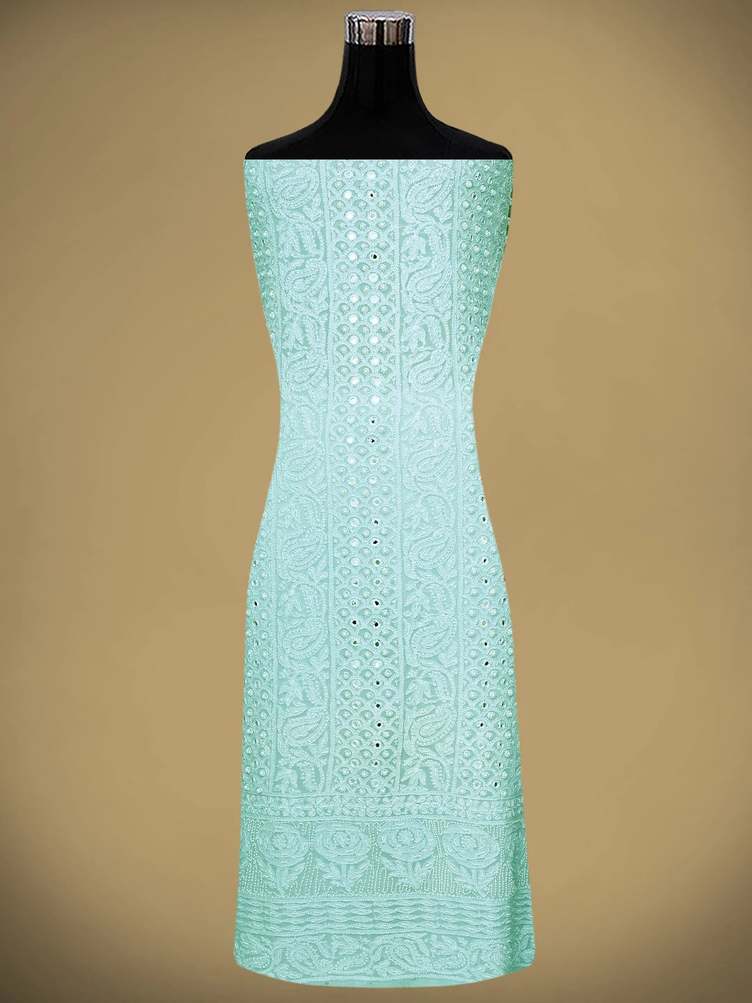 Ada Hand Embroidered Ice Blue Viscose Georgette Lucknowi Chikankari Unstitched Kurta Dupatta Set With Pearl Work 01A808404