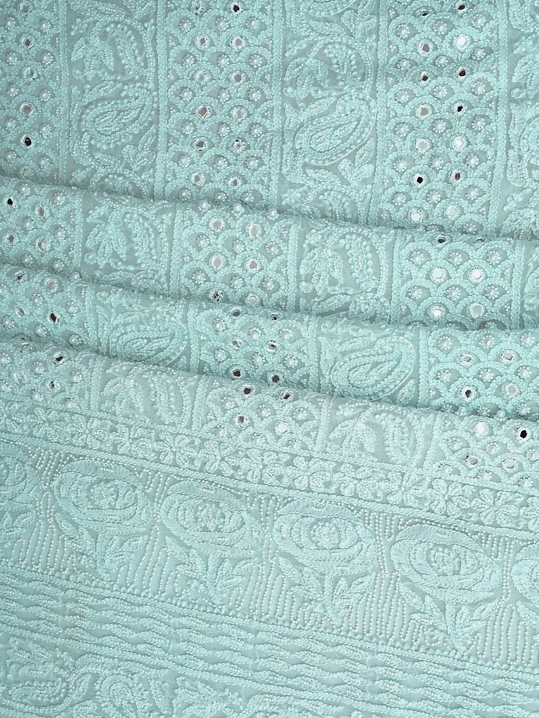 Ada Hand Embroidered Ice Blue Viscose Georgette Lucknowi Chikankari Unstitched Kurta Dupatta Set With Pearl Work 01A808404