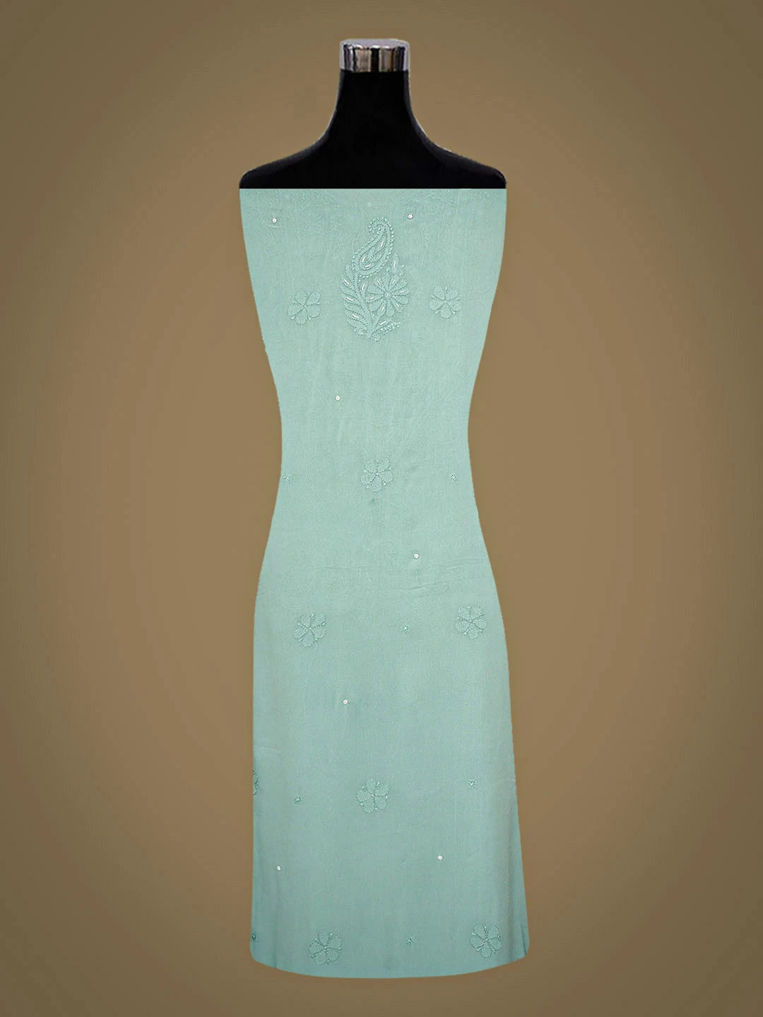 Ada Hand Embroidere Sea Green Viscose Georgette Lucknowi Chikankari Unstitched Kurta Dupatta Set With Pearl Work 01A944697