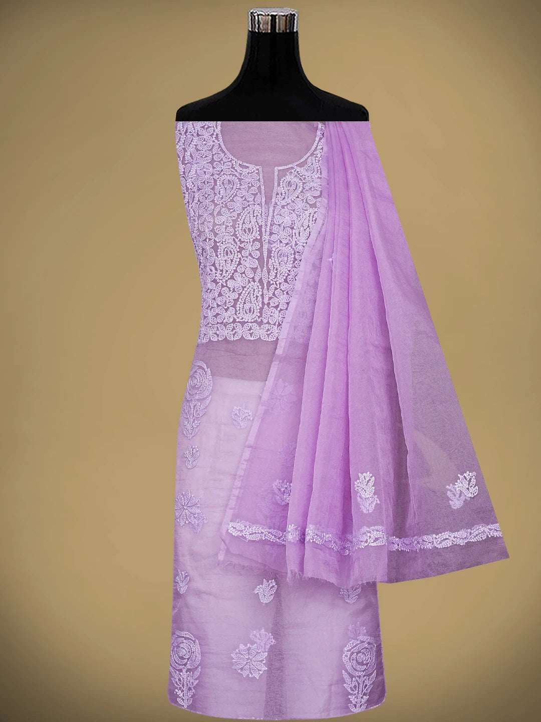 Ada Hand Embroidered Lavender Purple Organza Lucknowi Chikankari Unstitched Kurta Dupatta Set 01A908469