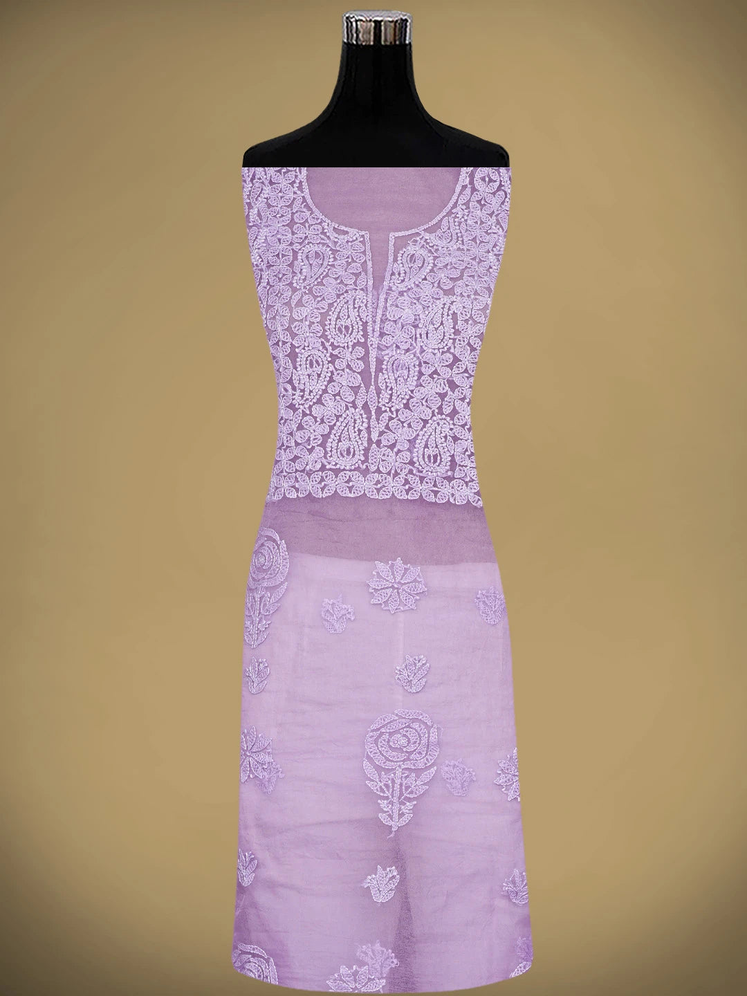 Ada Hand Embroidered Lavender Purple Organza Lucknowi Chikankari Unstitched Kurta Dupatta Set 01A908469