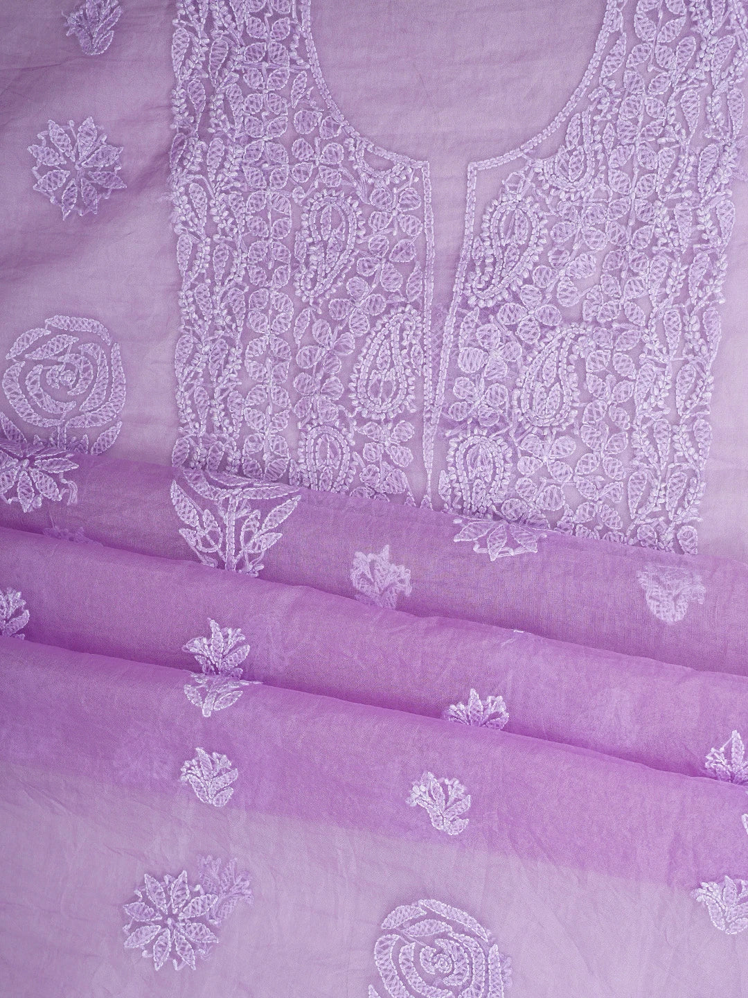 Ada Hand Embroidered Lavender Purple Organza Lucknowi Chikankari Unstitched Kurta Dupatta Set 01A908469