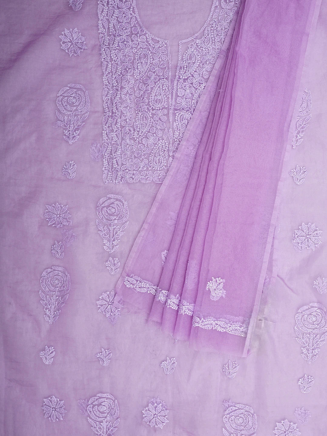 Ada Hand Embroidered Lavender Purple Organza Lucknowi Chikankari Unstitched Kurta Dupatta Set 01A908469