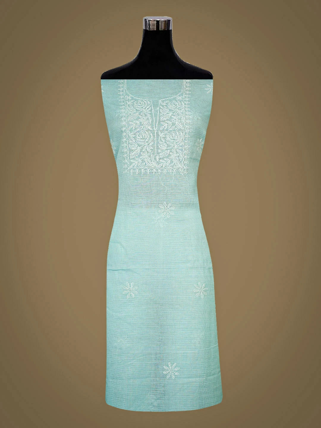 Ada Hand Embroidered Blue Kota Lucknowi Chikankari Unstitched Kurta 01A846226
