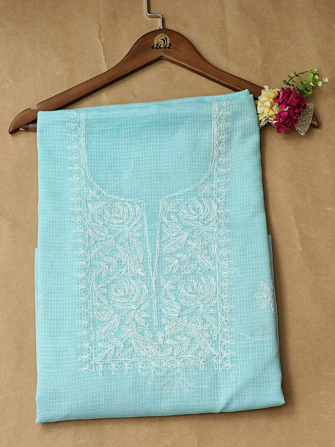 Ada Hand Embroidered Blue Kota Lucknowi Chikankari Unstitched Kurta 01A846226