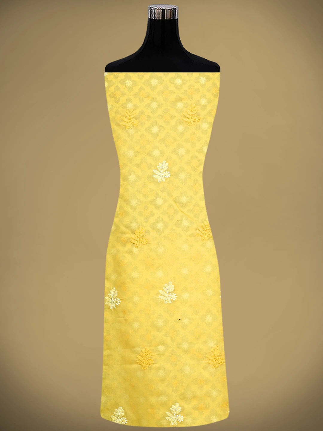 Ada Hand Embroidered Yellow Cotton Lucknowi Chikankari Unstitched Suit Piece 01A954399